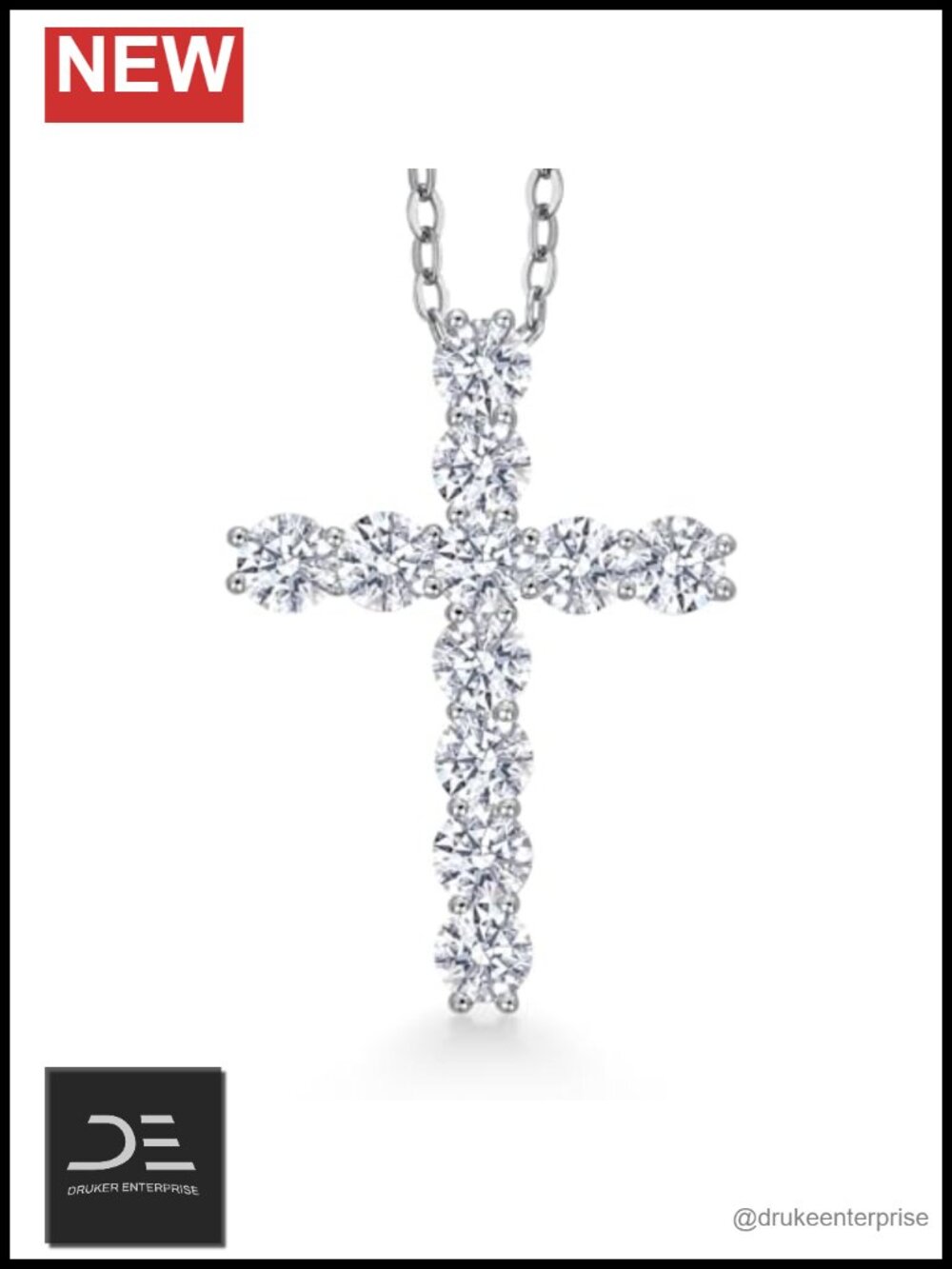Moissanite Cross Pendant Necklace 925 Sterling Silver 18 Inch